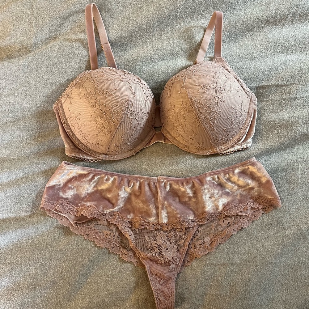 Victoria’s Secret blush velvet and lace bra and panty set